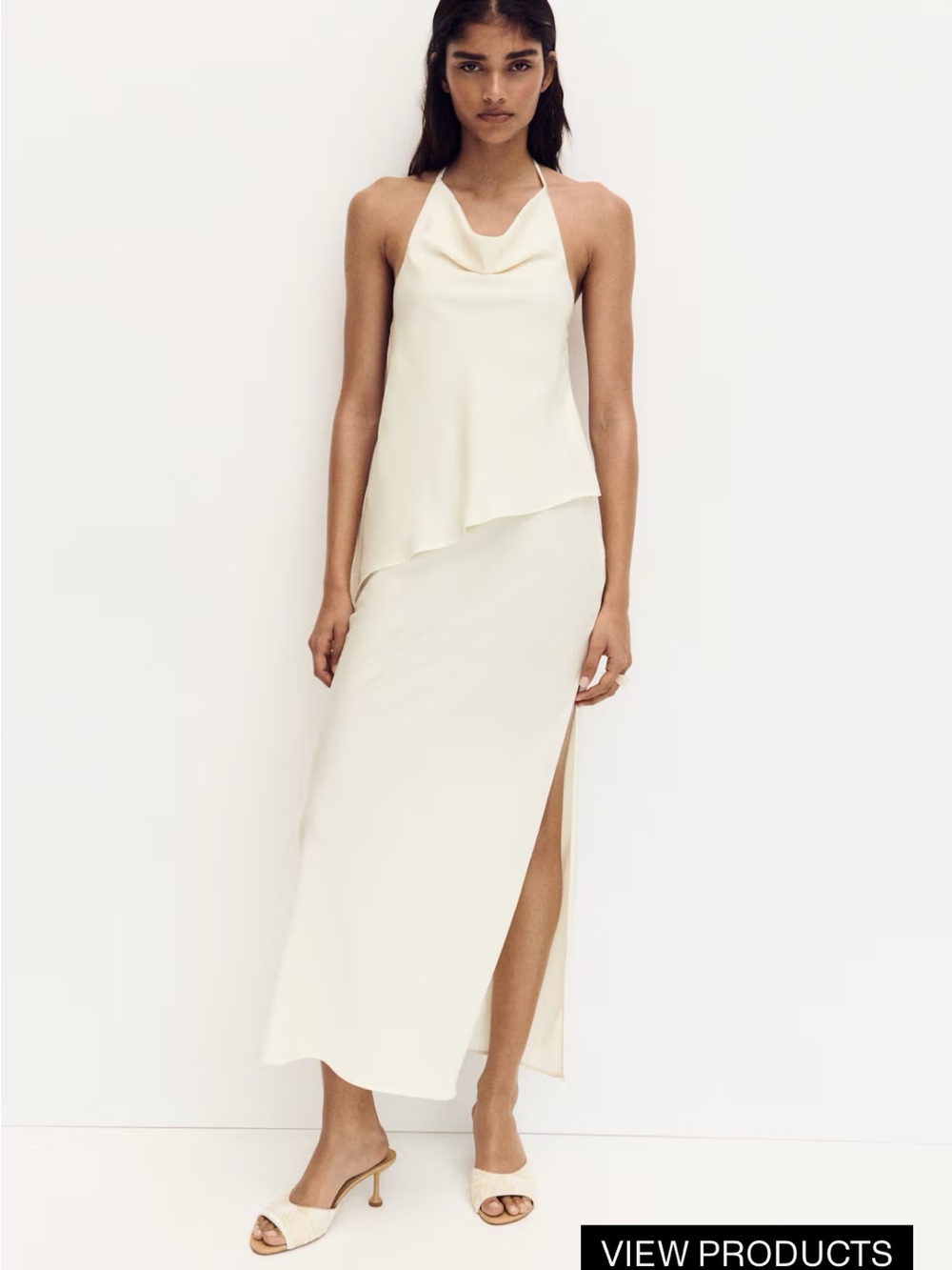 H&M Cream Backless Halter Maxi Dress with Side Slit